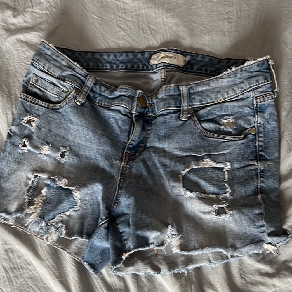 Torrid Blue Distressed Jean Shorts with Frayed Hem